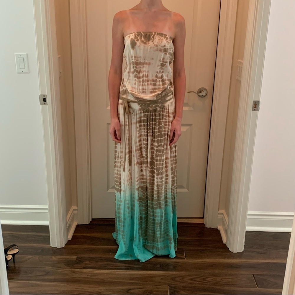 Gypsy 05 tie dye, long, strapless dress.